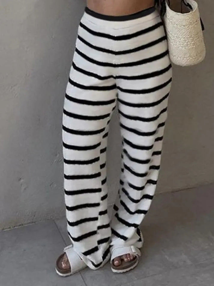 Basic Striped Knit Straight-Leg Pants - AnotherChill