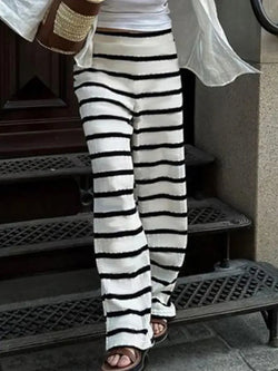 Basic Striped Knit Straight-Leg Pants - AnotherChill