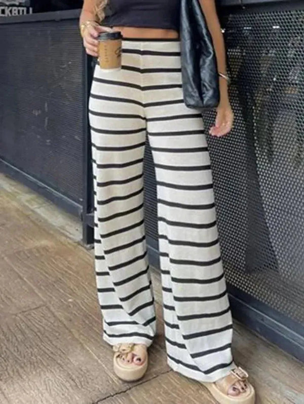 Basic Striped Knit Straight-Leg Pants - AnotherChill