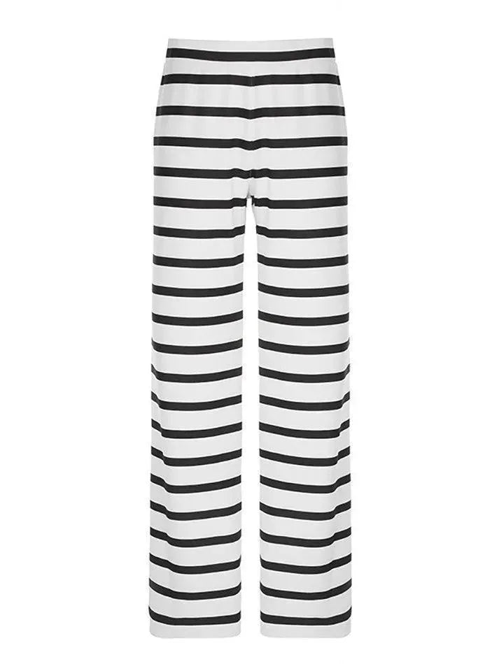 Basic Striped Knit Straight-Leg Pants - AnotherChill