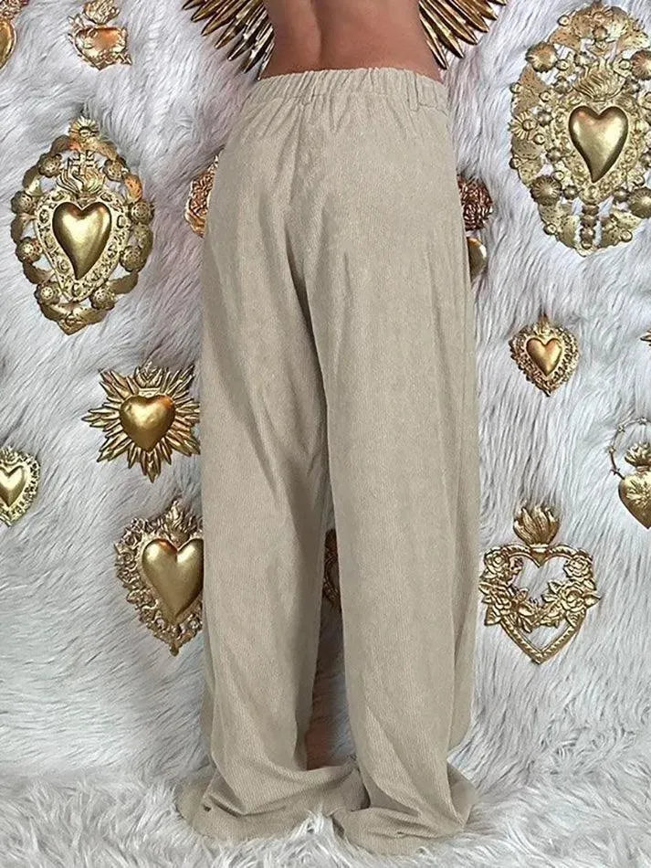 Basic Tie-Waist High-Rise Corduroy Pants - AnotherChill