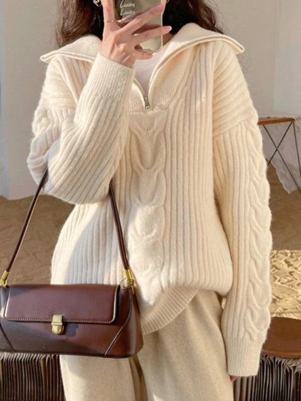 Beige Half Zip Pullover Sweater - AnotherChill