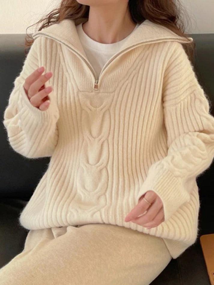 Beige Half Zip Pullover Sweater - AnotherChill