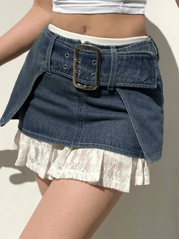 Belted Ultra Denim Cargo Mini Skirt - AnotherChill