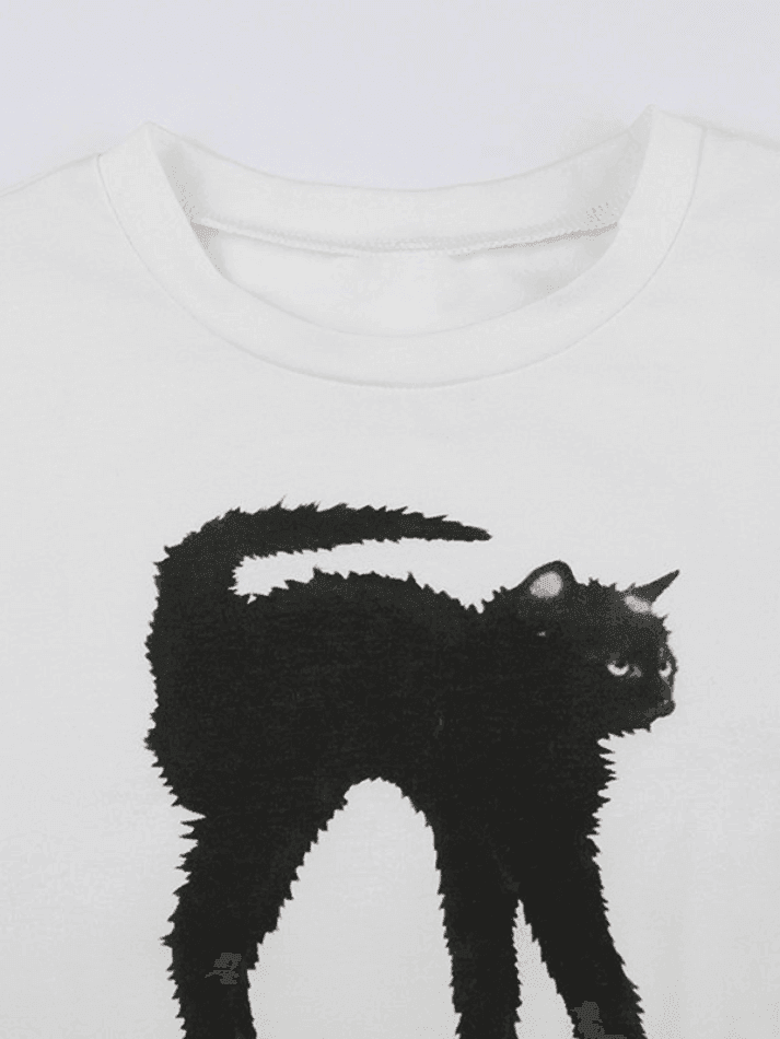 Black Cat Printed Crop Top - AnotherChill