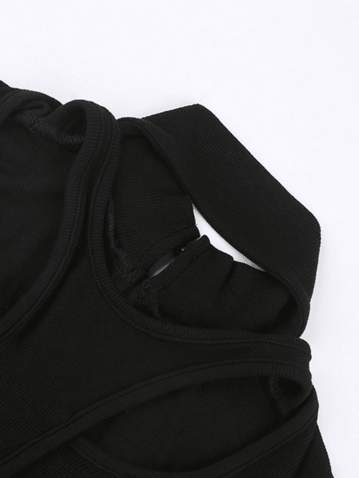 Black Patchwork Cutout Long Sleeve Bodysuit - AnotherChill