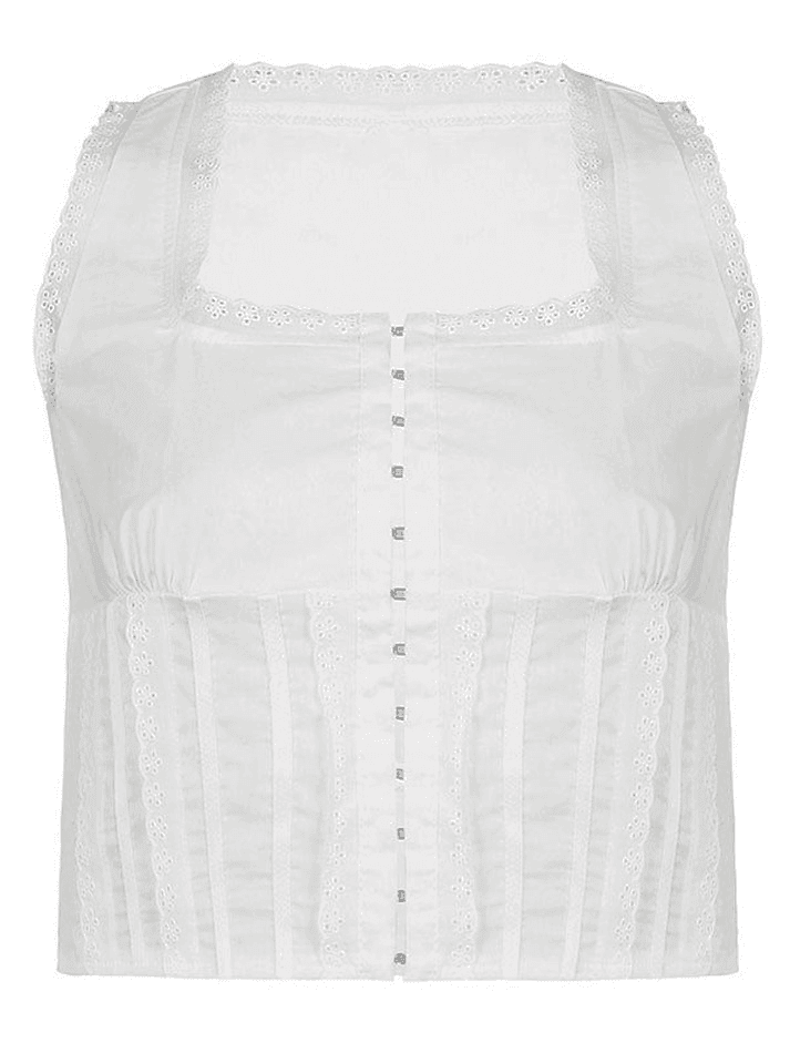 Broderie Lace Trim Crop Tank Top - AnotherChill