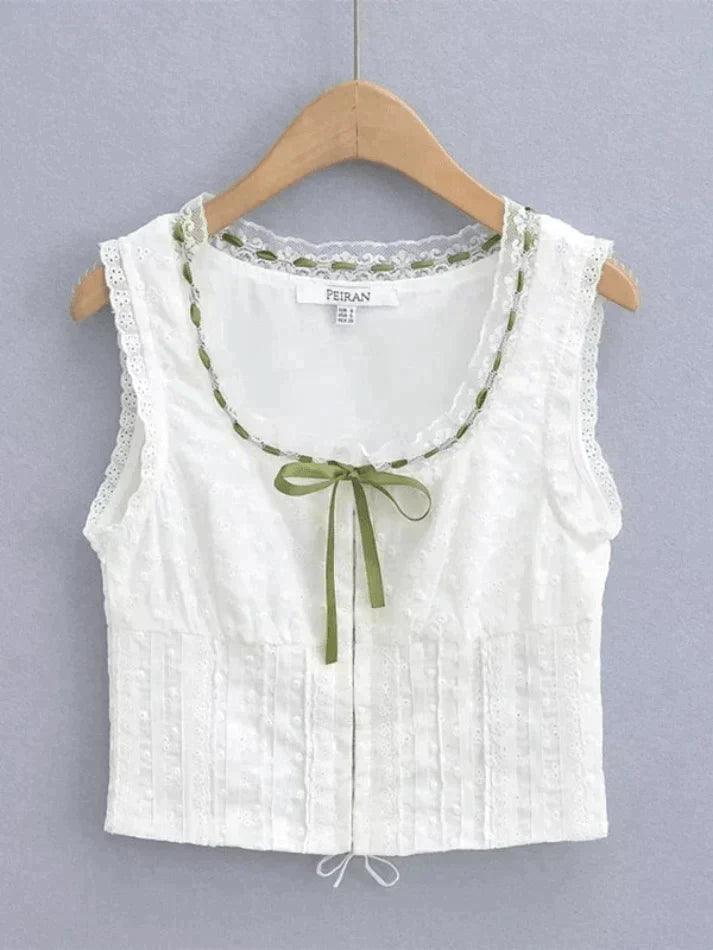 Broderie Lace White Cropped Tank Top - AnotherChill