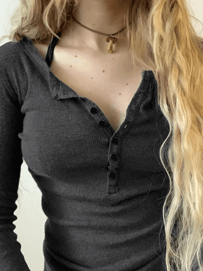 Button Down Long Sleeve Knit Top - AnotherChill