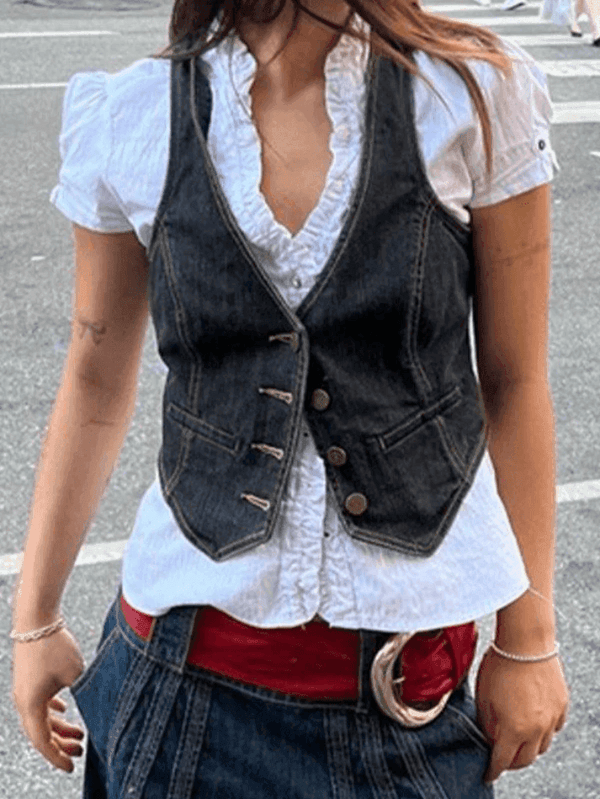 Buttoned Denim Y2K Corset Top - AnotherChill