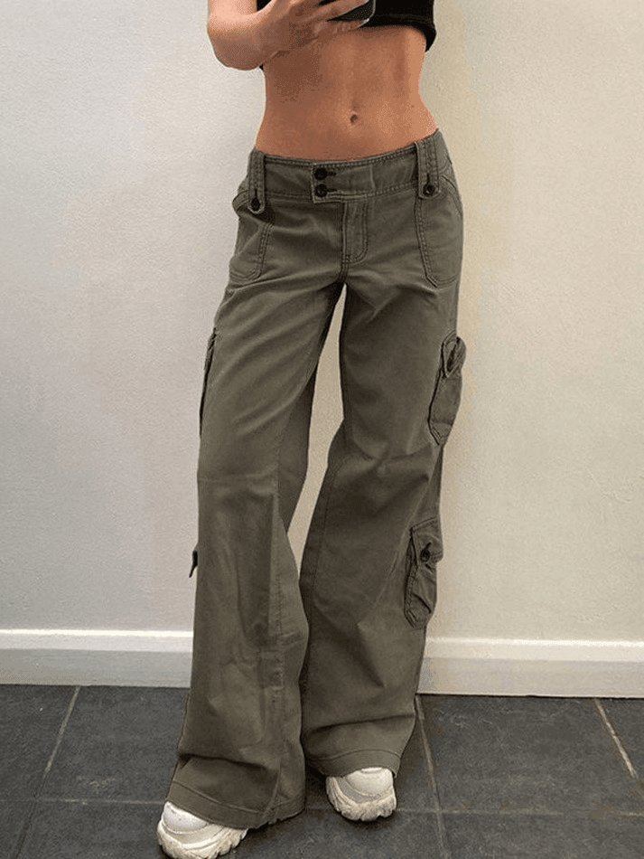 Buttoned Straight-Leg Cargo Jeans - AnotherChill