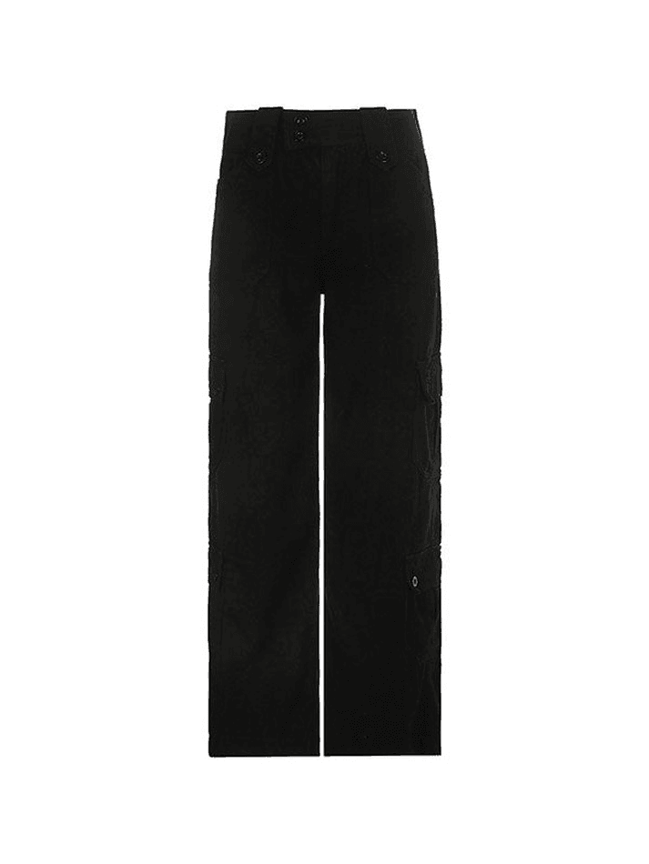 Buttoned Straight-Leg Cargo Jeans - AnotherChill