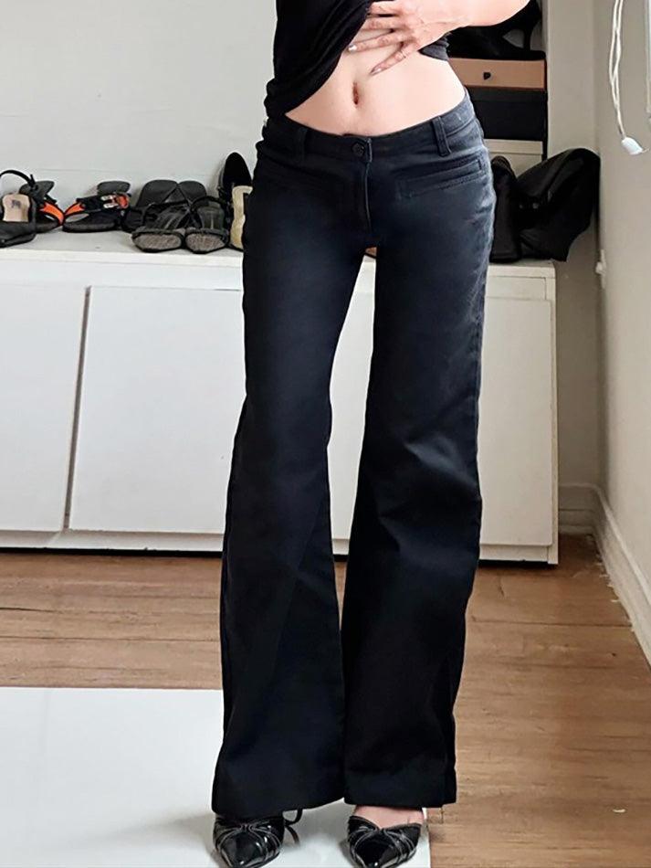 Solid Color Low Waist Straight Leg Pants