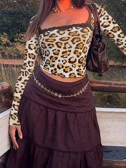 Leopard Print Lace Long Sleeve Top