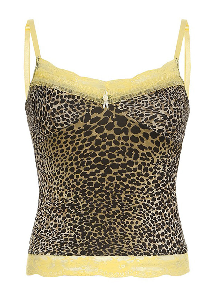 Lace Patchwork Leopard Print Tank Top