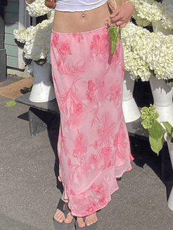 Chiffon Floral Print Midi Skirt - AnotherChill
