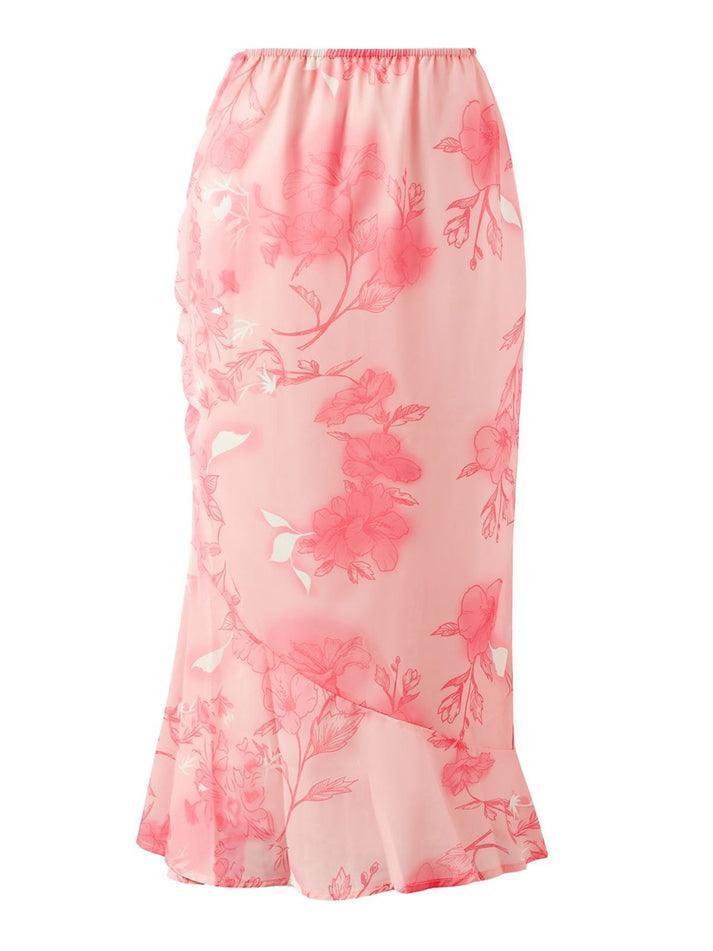 Chiffon Floral Print Midi Skirt - AnotherChill