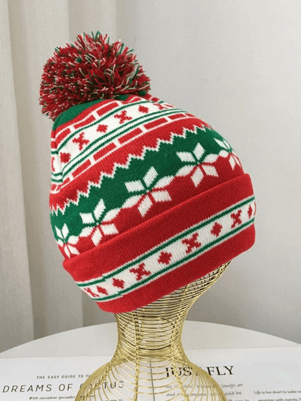 Christmas Jacquard Pompom Knitted Beanie Hat - AnotherChill