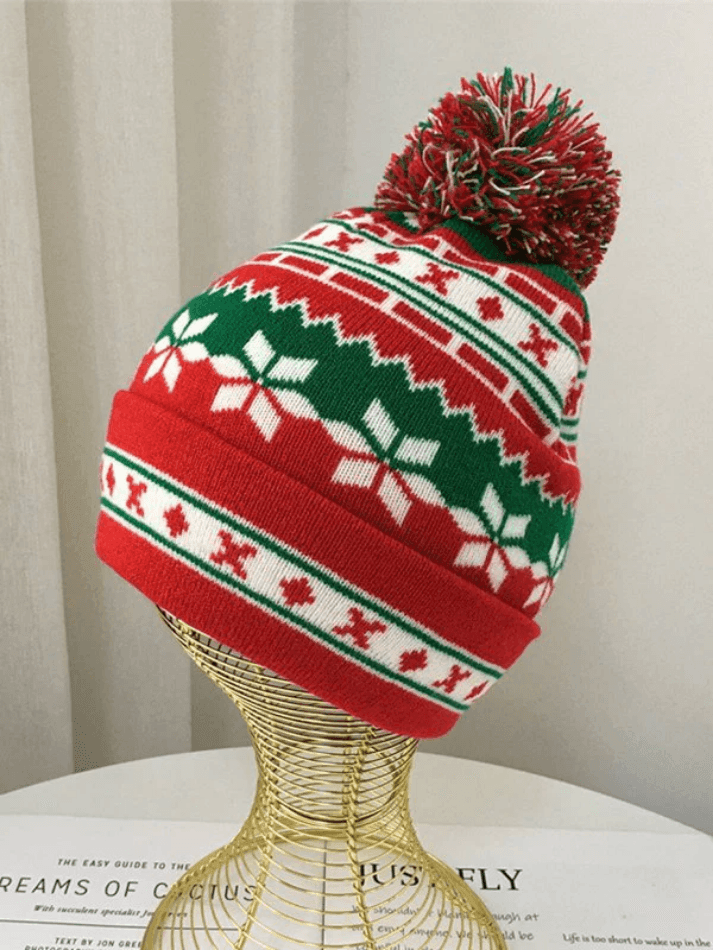 Christmas Jacquard Pompom Knitted Beanie Hat - AnotherChill