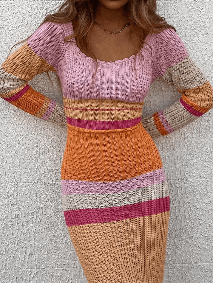 Color Block Stripe Knitted Maxi Dress - AnotherChill