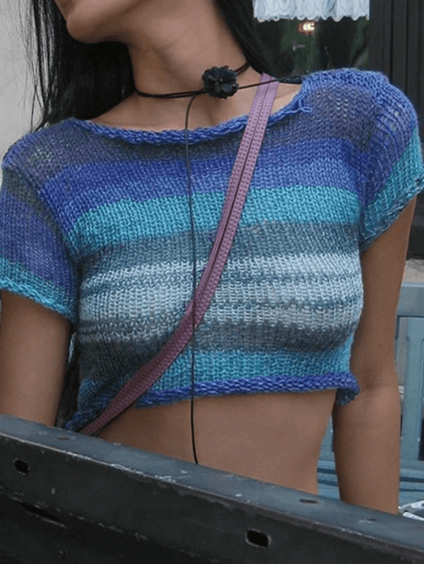 Color Block Striped Knit Crop Top - AnotherChill
