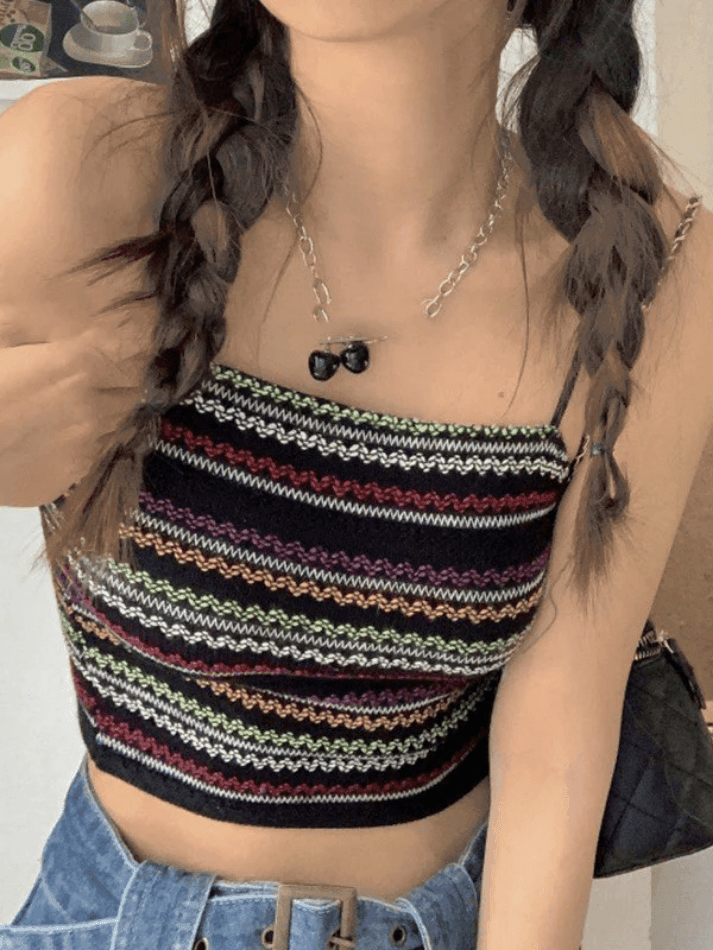 Color Block Striped Knitted Crop Cami Top - AnotherChill