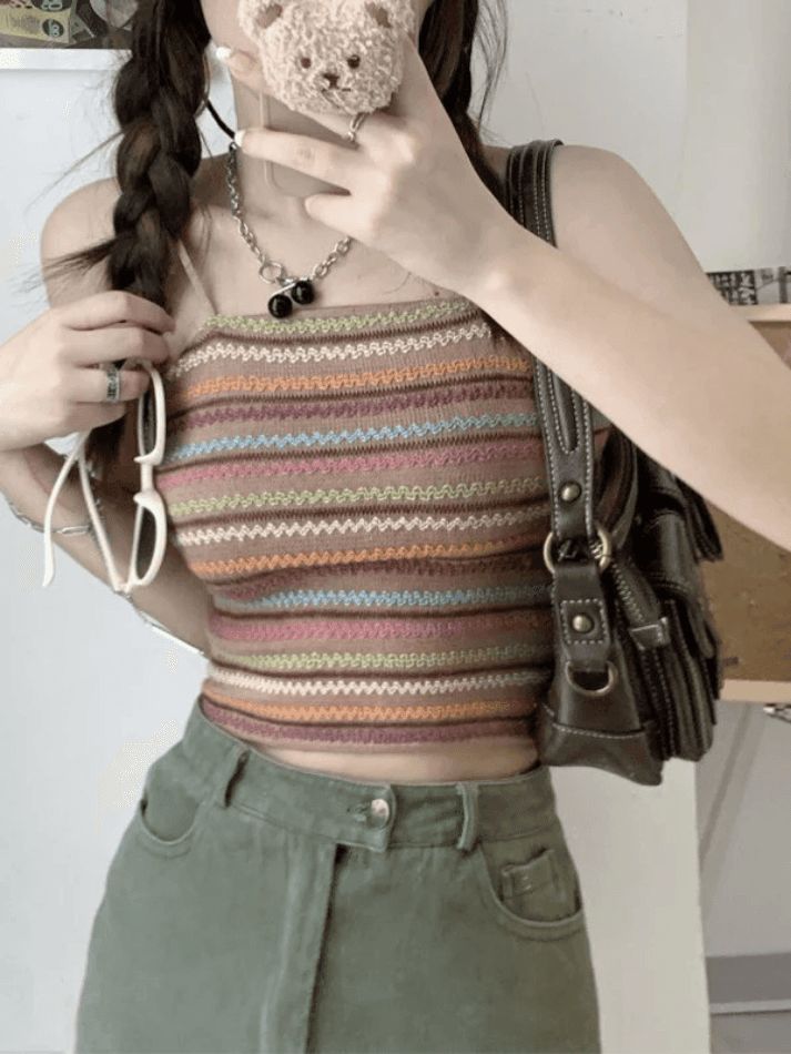 Color Block Striped Knitted Crop Cami Top - AnotherChill