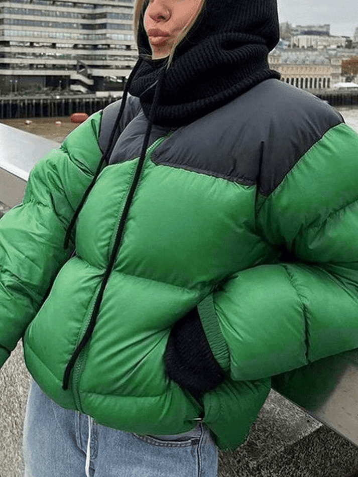 Color Block Zip Up Puffer Jacket - AnotherChill