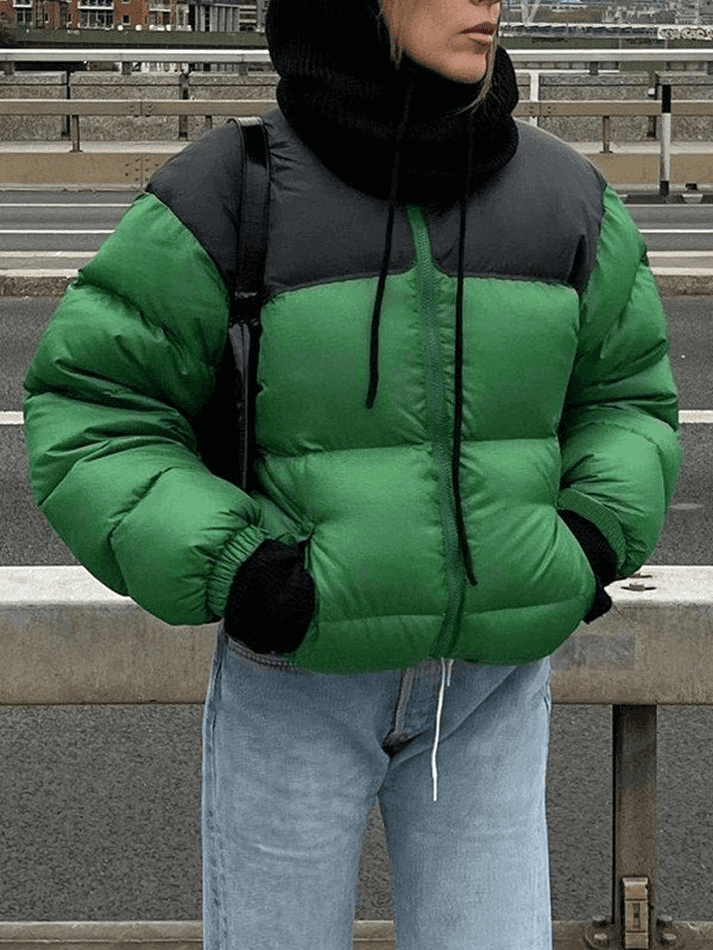 Color Block Zip Up Puffer Jacket - AnotherChill