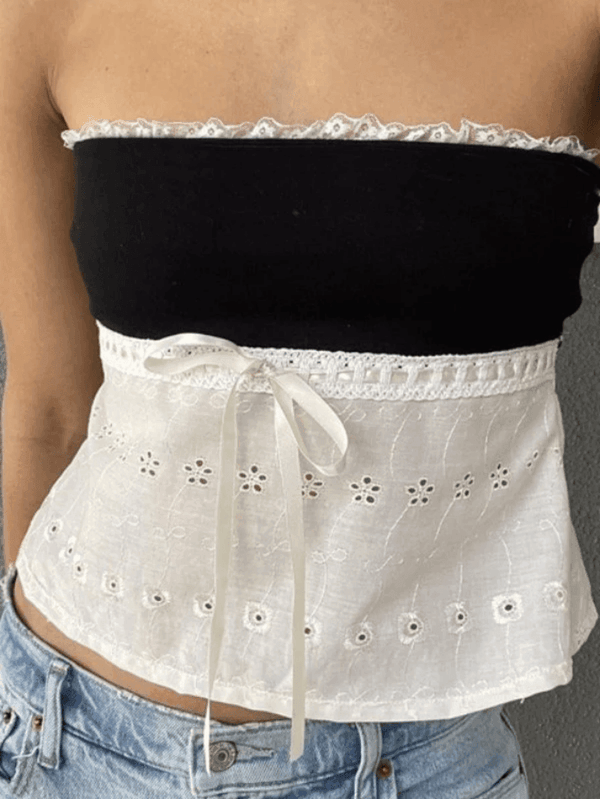 Contrast Lace Bandeau Crop Top - AnotherChill