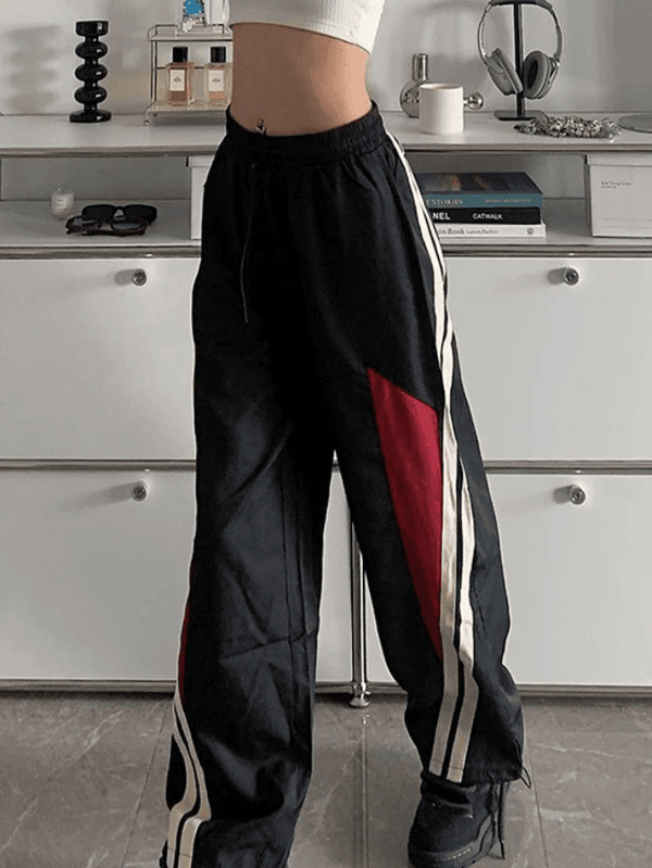 Contrast Paneled Black Baggy Sweatpants - AnotherChill