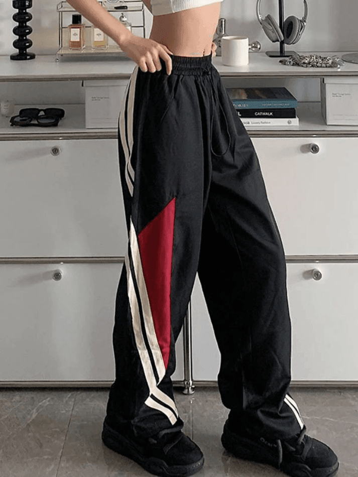 Contrast Paneled Black Baggy Sweatpants - AnotherChill