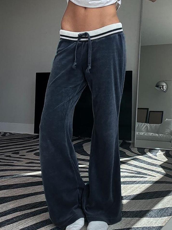 Contrast Striped Waistband Velvet Flare Pants - AnotherChill