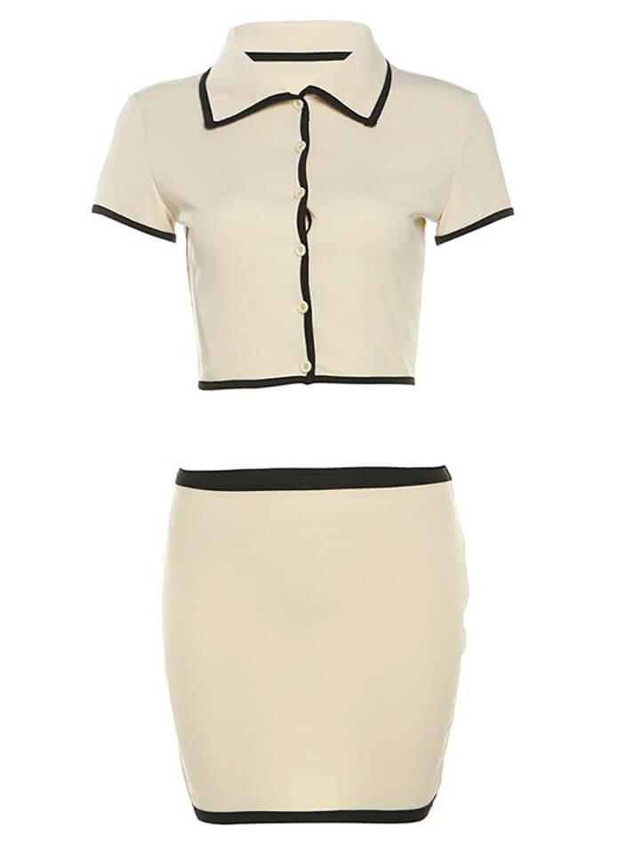 Contrast Trim Mini Skirt Set - AnotherChill