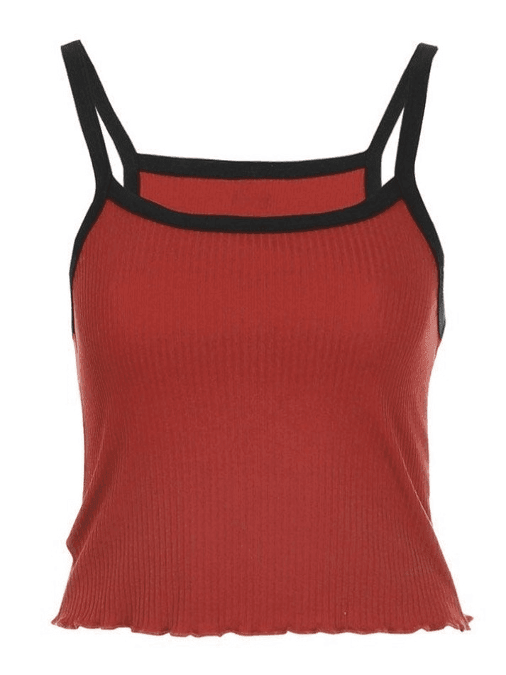 Contrast Trim Rib-Knit Crop Cami Top AnotherChill