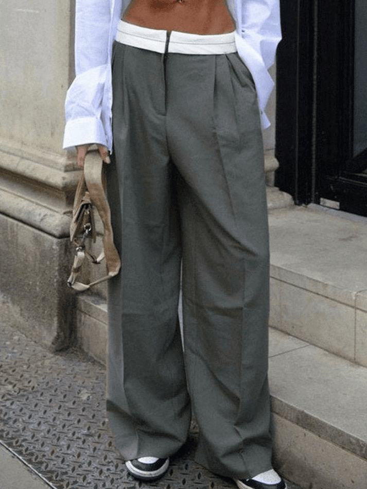 Contrast Waist Vintage Tailored Pants - AnotherChill