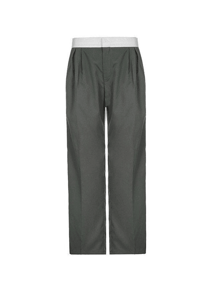 Contrast Waist Vintage Tailored Pants - AnotherChill