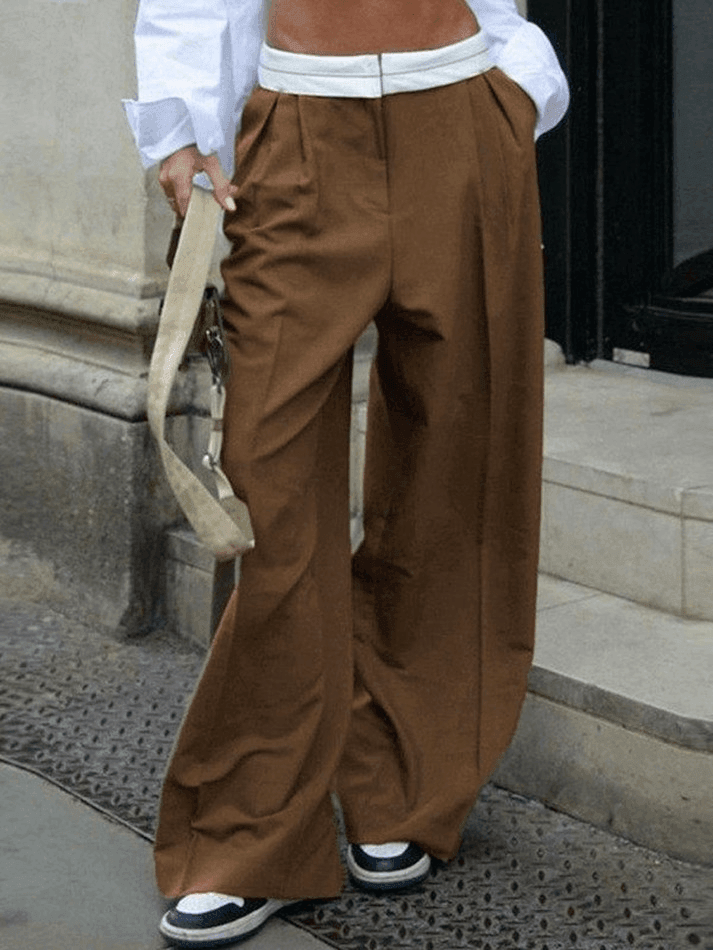 Contrast Waist Vintage Tailored Pants - AnotherChill