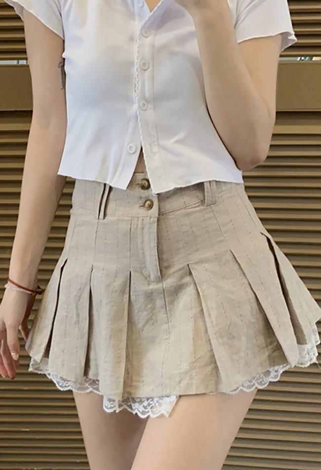 Cotton Linen Pleated Mini Skirt - AnotherChill