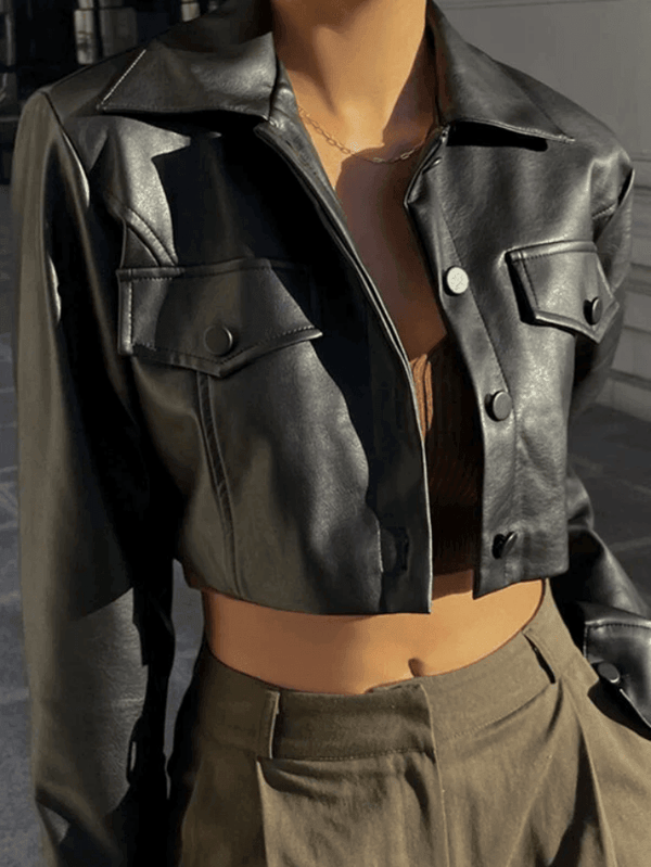 Cropped Black Faux Leather Biker Jacket - AnotherChill
