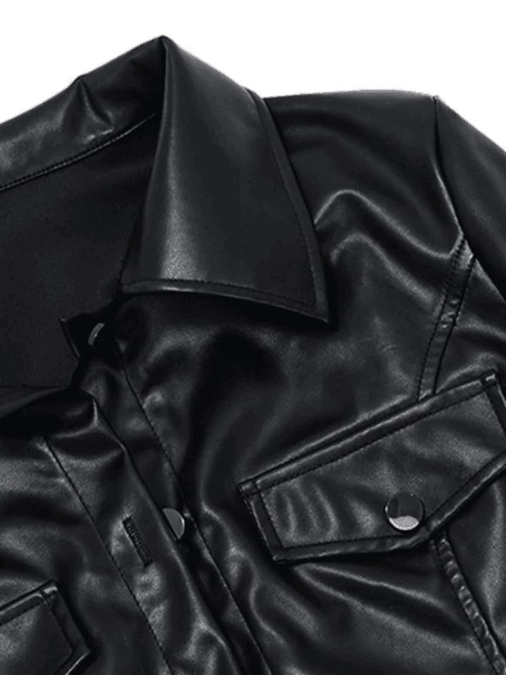 Cropped Black Faux Leather Biker Jacket - AnotherChill