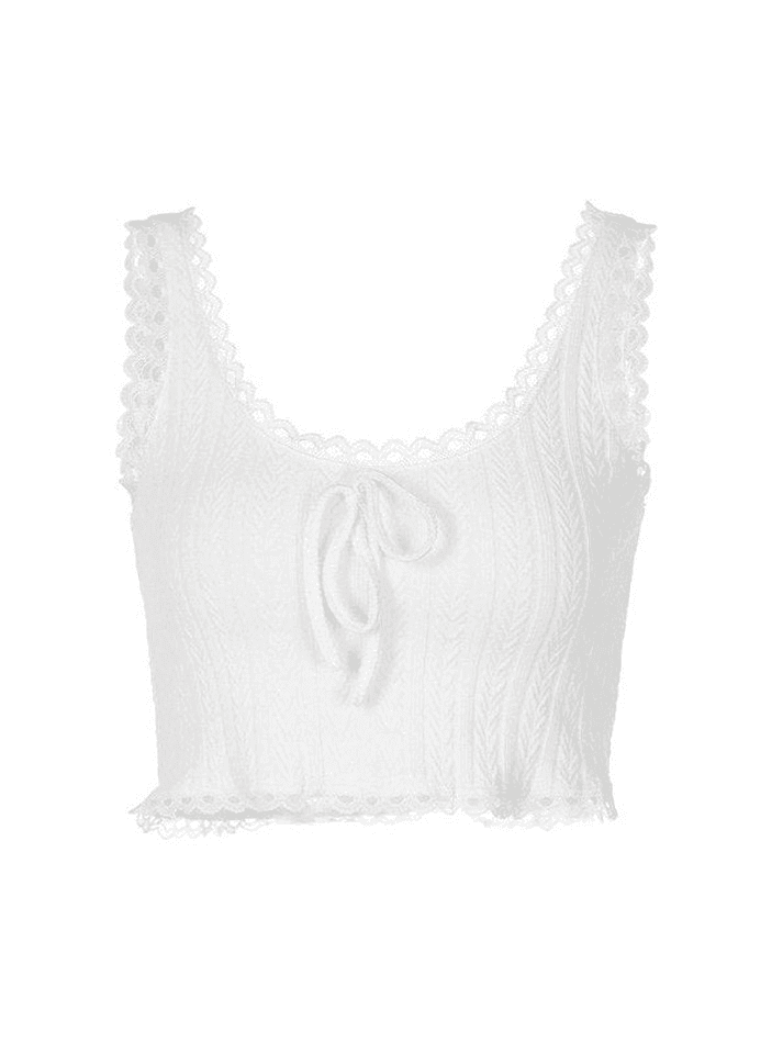 Cropped Lace Trim White Tank Top - AnotherChill