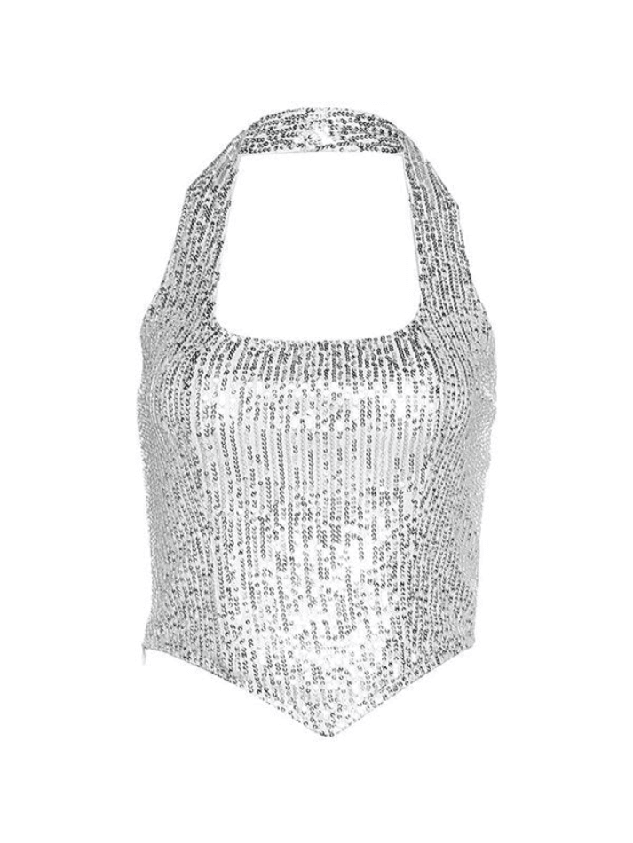 Cropped Sequin Halter Corset Top - AnotherChill