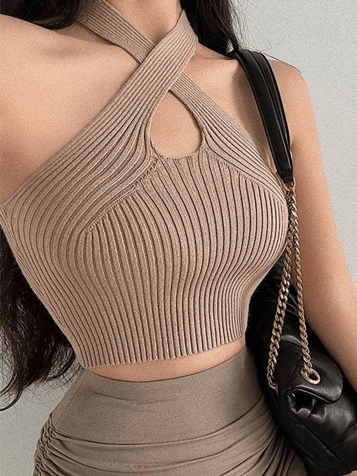 Cross Over Crop Knit Tank Top - AnotherChill