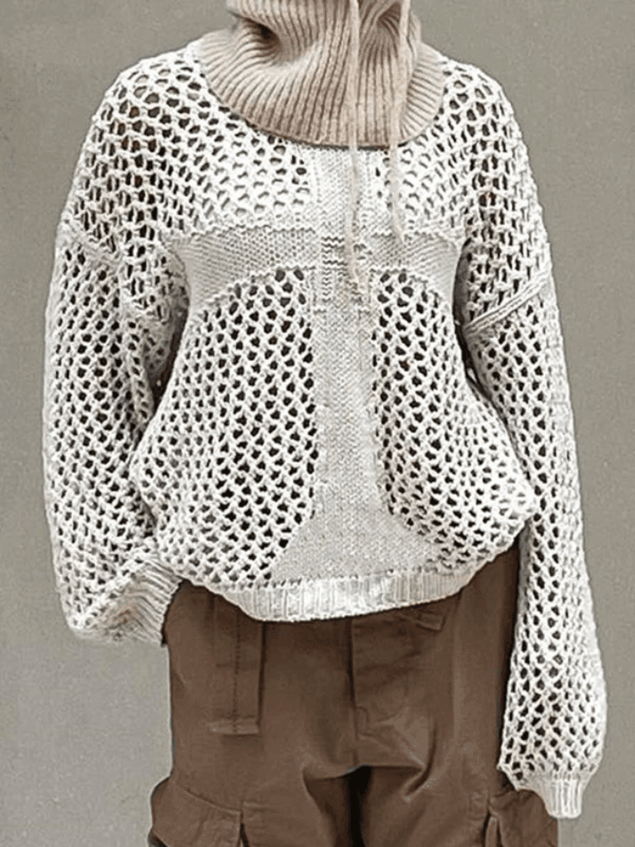 Cross Pattern Crochet Hollow Long Sleeve Knit Top - AnotherChill