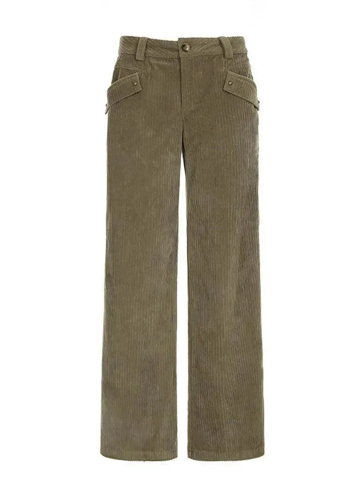 Cuffed Pocket Loose Corduroy Casual Pants - AnotherChill