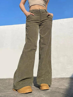 Cuffed Pocket Loose Corduroy Casual Pants - AnotherChill