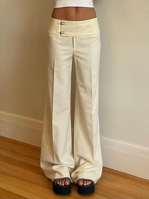 Solid Color Buttoned Low-Rise Pants