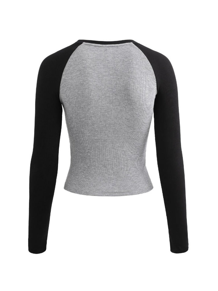 Raglan Sleeve Rib Crop Top