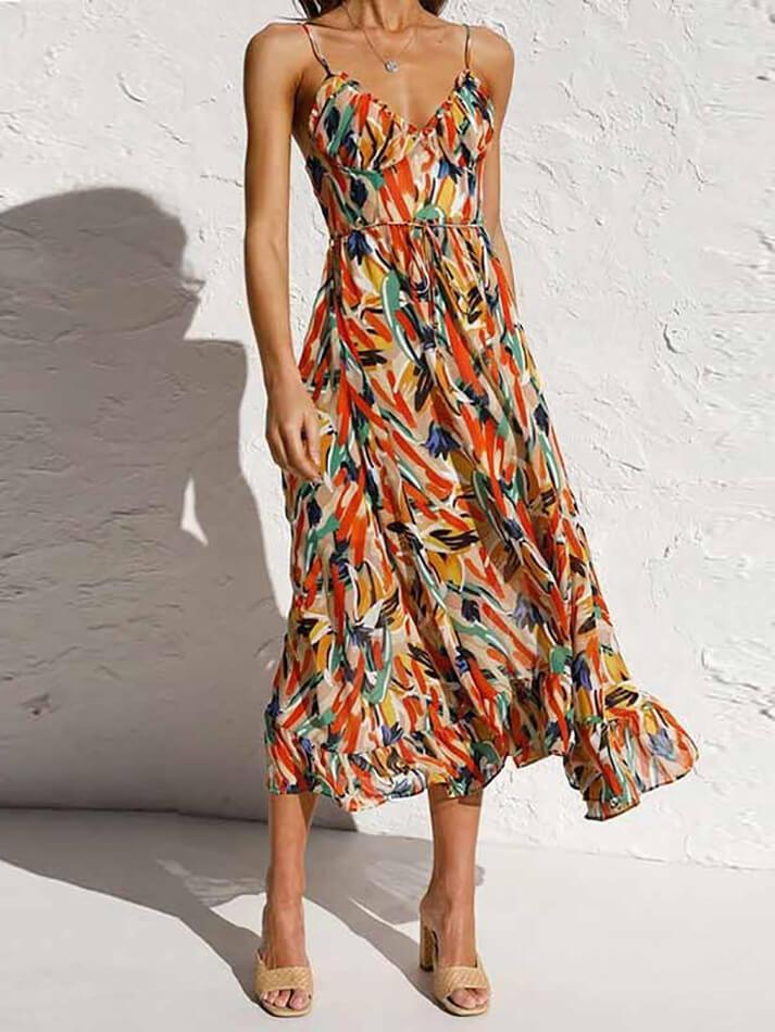 Multi Color Print Cami Midi Dress - AnotherChill